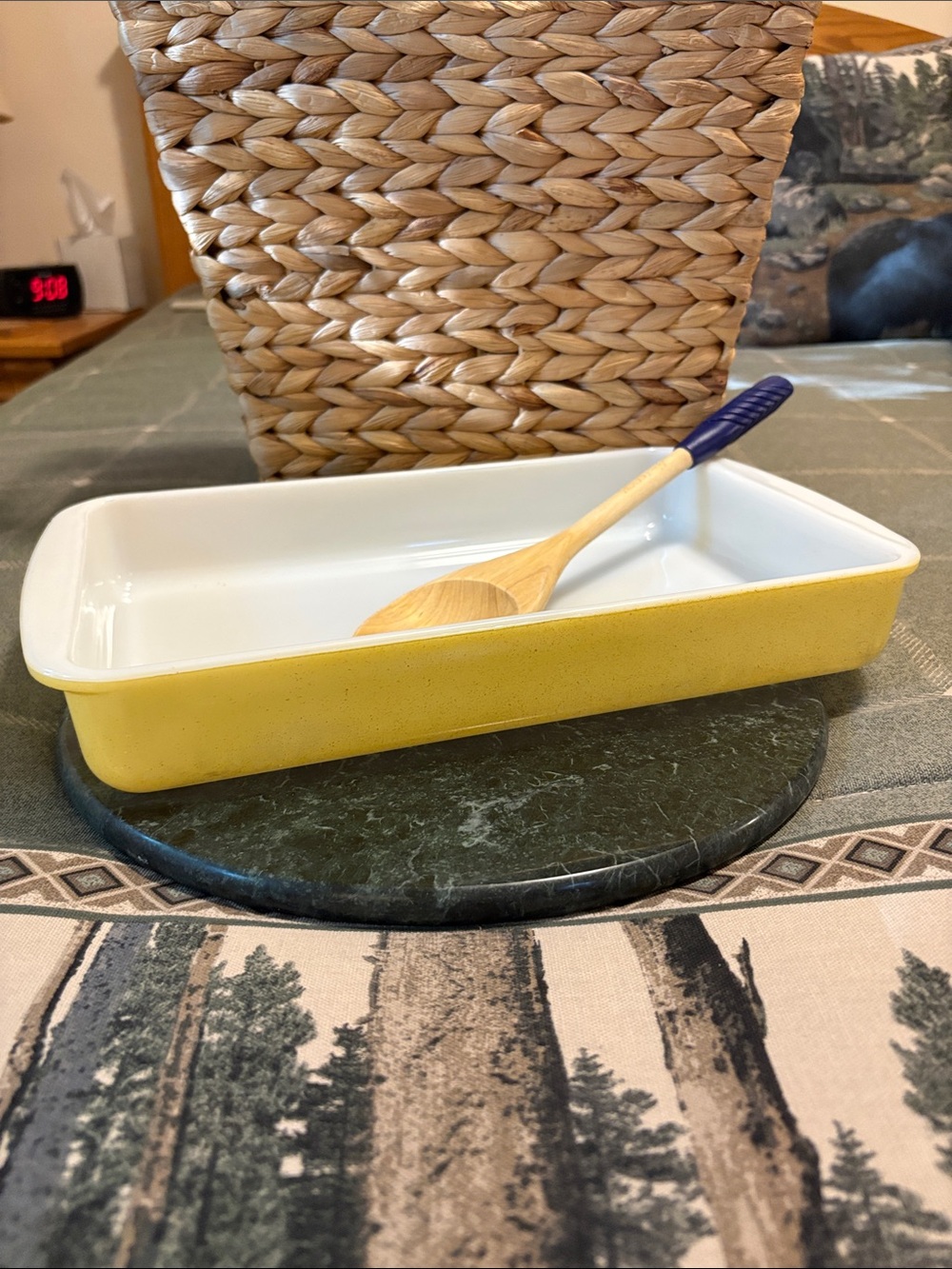 Yellow Pyrex Baking Dish with White Interior Vintage